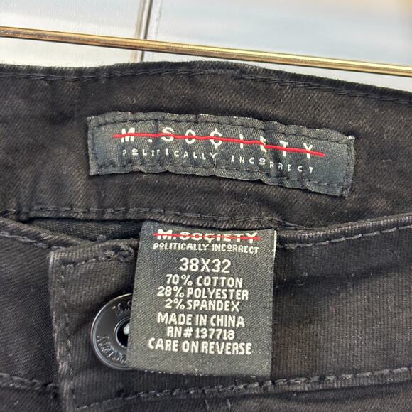 M Society Mens Rocker Metal Goth Bling Skinny Jeans Size 38 X 32 Distressed NWT - Picture 3 of 7